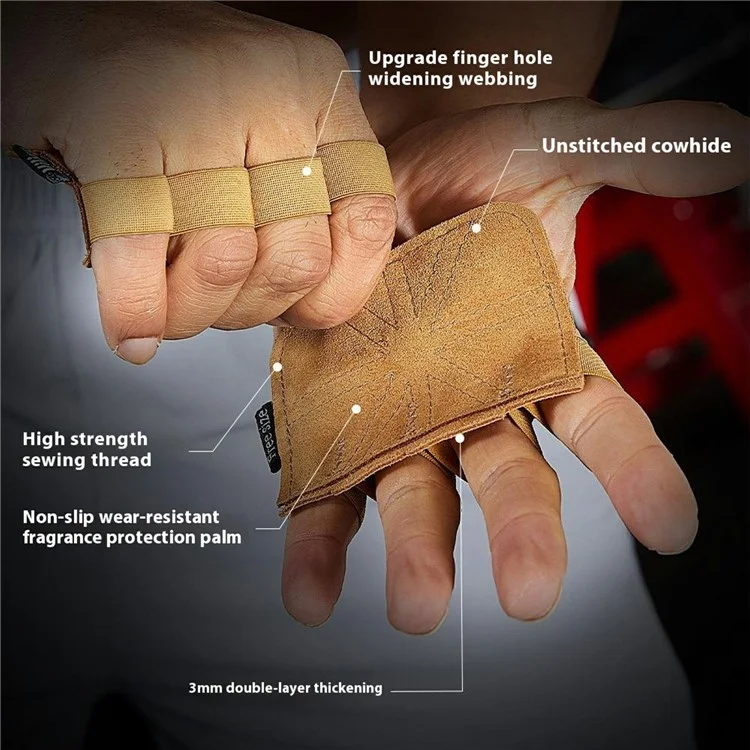 VILICO A0141 1 Pair Split Leather Palm Guard Fitness Gloves for Weightlifting Pull Ups Grip Pads - Yellow