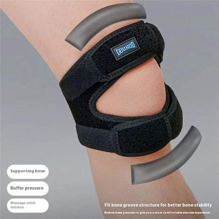 GOUNOD HJ126 1 Pièce Bandage de Genou de Sport avec Support de Rotule Absorbant les Chocs pour Course à Pied / Basketball / Fitness - Noir