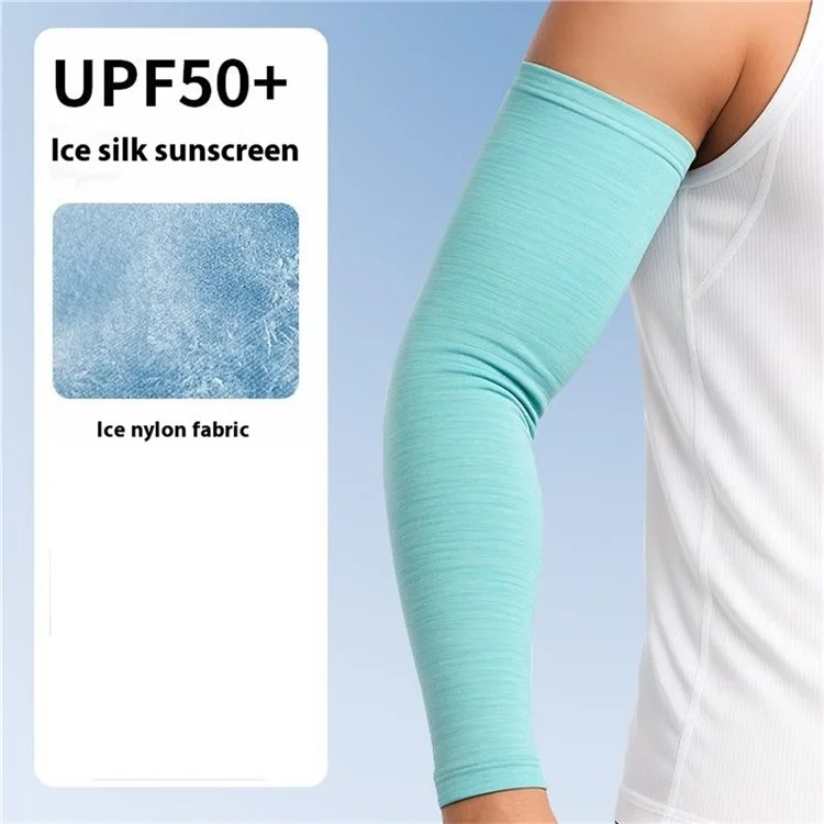 JLXT 1 Pair Summer Cooling Arm Sleeves for Cycling Running UV Protection Ice Silk Anti Slip Arm Guard - Lake Green