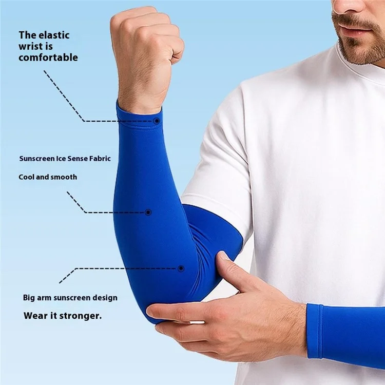 JLXT 1 Pair Summer Cooling Arm Sleeves for Cycling Running UV Protection Ice Silk Anti Slip Arm Guard - Lake Green