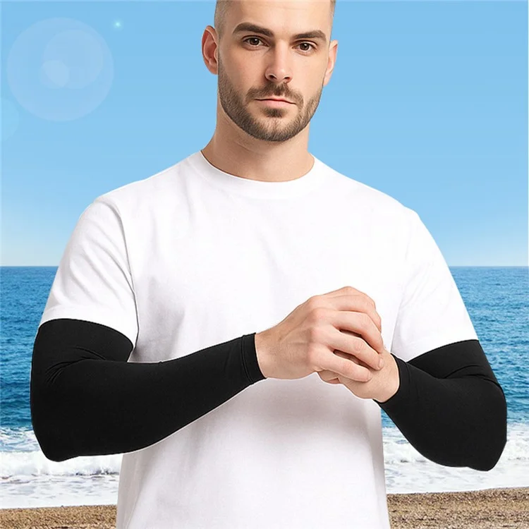 JLXT 1 Pair Summer Cooling Arm Sleeves for Cycling Running UV Protection Ice Silk Anti Slip Arm Guard - Lake Green