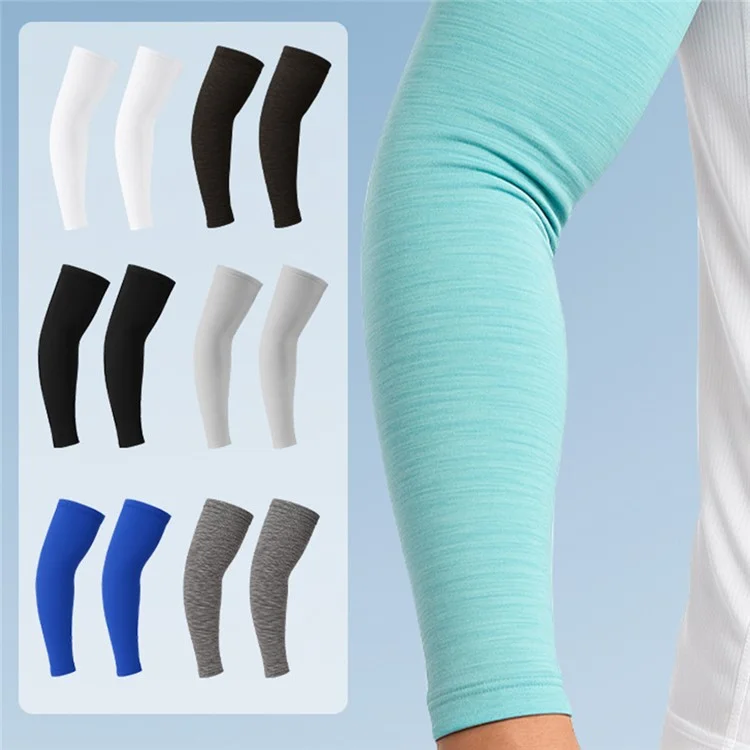 JLXT 1 Pair Summer Cooling Arm Sleeves for Cycling Running UV Protection Ice Silk Anti Slip Arm Guard - Lake Green