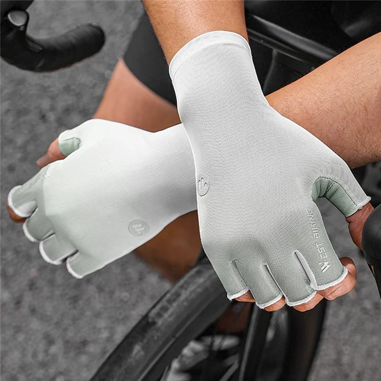 WEST BIKING YP0211265 Shock Absorbing Cycling Gloves Breathable Half Finger Anti Slip Mittens for Road Mountain Bike - White M