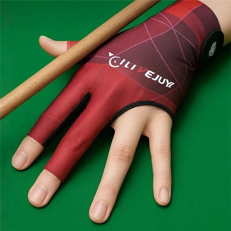 GILIBVEJUYL Billiards Snooker 3 Finger Glove Lycra Breathable Anti Slip Pool Hall Glove - Red Geometric Pattern / Half-Finger