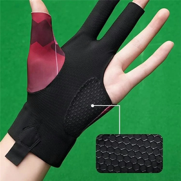 GILIBVEJUYL Billiards Snooker 3 Finger Glove Lycra Breathable Anti Slip Pool Hall Glove - Red Geometric Pattern / Half-Finger