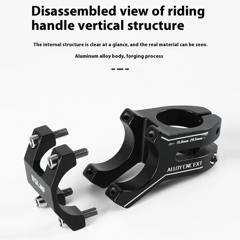 ESLNF 09DV0003 Bicycle Stem Aluminum Alloy CNC Hollow Short Handlebar Stem for Mountain Bike - Black