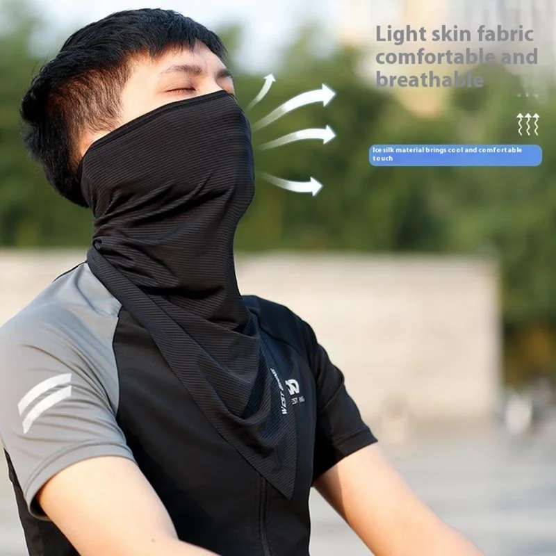 WEST BIKING Bandana de Pescoço Listrada Máscara Facial Protetora Cobertura Bandanas de Seda de Gelo Proteção Solar Lenço Mágico para Cabeça - Preto