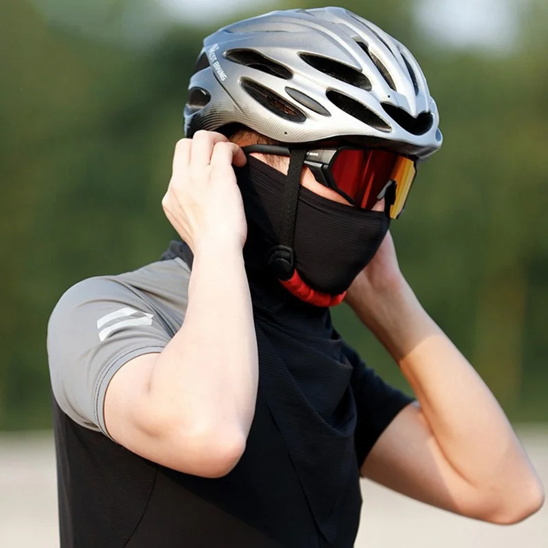 WEST BIKING Bandana de Pescoço Listrada Máscara Facial Protetora Cobertura Bandanas de Seda de Gelo Proteção Solar Lenço Mágico para Cabeça - Preto