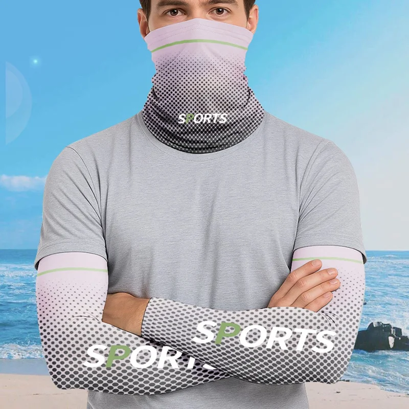 Outdoor Sun Protection Milk Silk Moisture Wicking Arm Sleeves with Neck Gaiter Set for Cycling Fishing - Grey