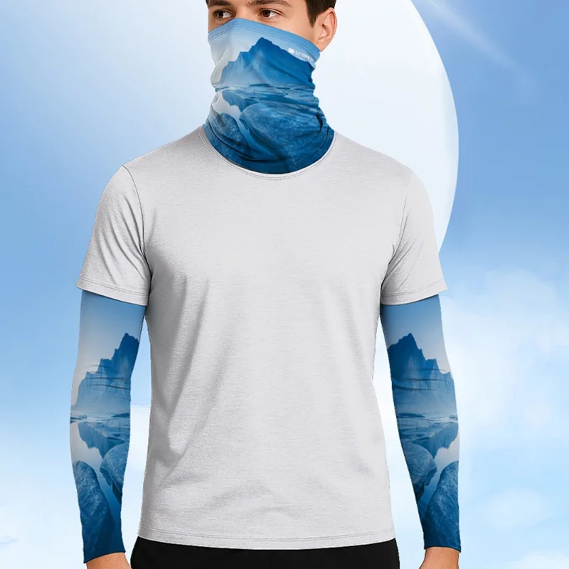 Outdoor Sun Protection Milk Silk Moisture Wicking Arm Sleeves with Neck Gaiter Set for Cycling Fishing - Grey