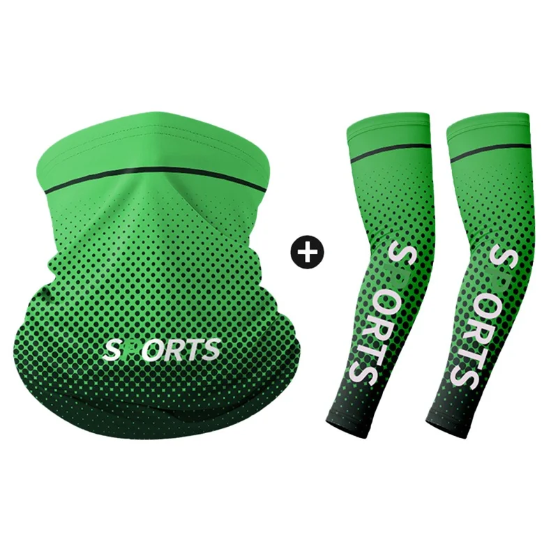 Outdoor Sun Protection Milk Silk Moisture Wicking Arm Sleeves with Neck Gaiter Set for Cycling Fishing - Green