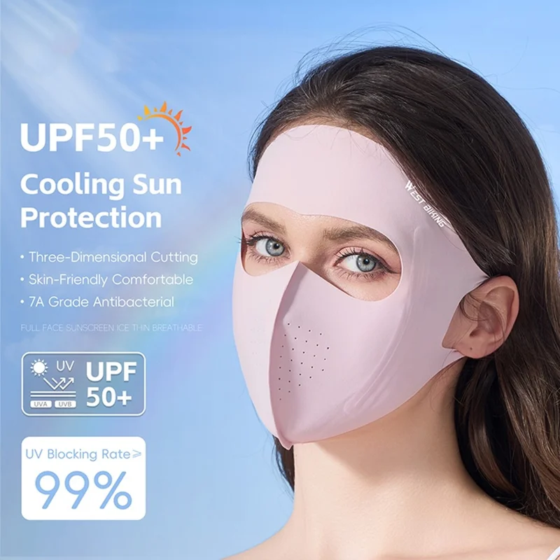 WEST BIKING YP0201465 Mascarilla Deportiva para Exteriores de Seda de Hielo, Transpirable con Protección Solar, Cubierta Facial Completa - Rosa