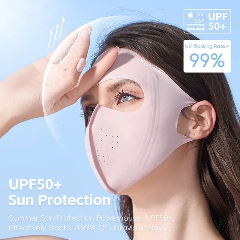 WEST BIKING YP0201465 Mascarilla Deportiva para Exteriores de Seda de Hielo, Transpirable con Protección Solar, Cubierta Facial Completa - Rosa