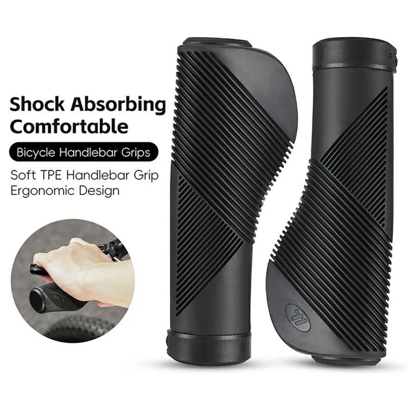 WEST BIKING YP0804084 1 Par de Punhos de Guidão de Bicicleta Absorventes de Choque Antiderrapantes MTB Bike Lock-On - Preto