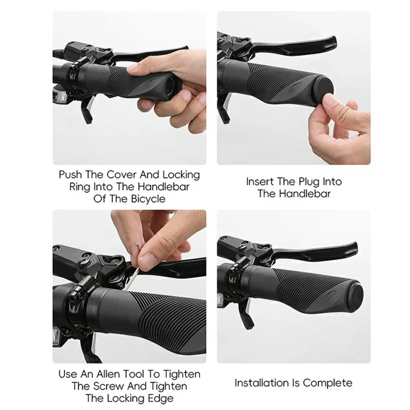 WEST BIKING YP0804084 1 Par de Punhos de Guidão de Bicicleta Absorventes de Choque Antiderrapantes MTB Bike Lock-On - Preto