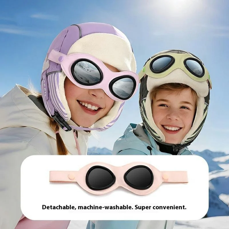 DRMZ32 Casque de protection auditive pour enfants Chapeau d'aviateur avec lunettes amovibles Chapeau Lei Feng doublé de polaire - Orange