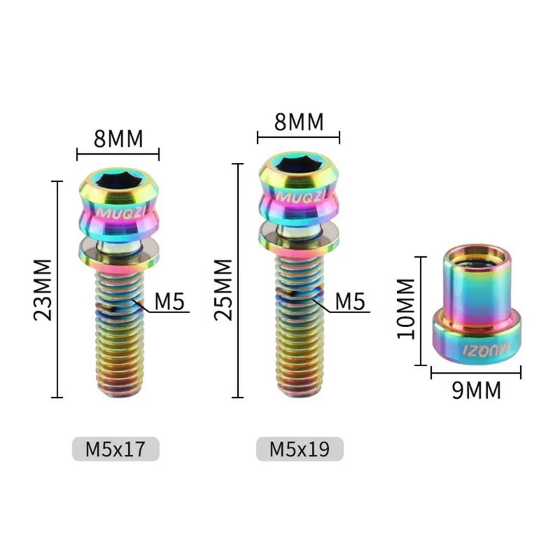 MUQZI Mountain Road Bike Nuts Set M5-19MM Titanium Alloy Lock Stem Bolts for Outdoor Cycling - Titanium