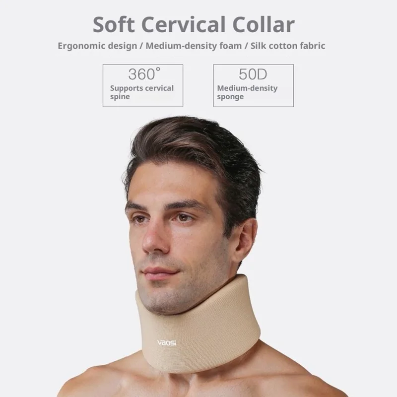 VBOSI 0722 Collier Cervical en Forme de U Réglable Support de Cou en Mousse de Protection pour Sports / Correction de Posture - Beige / M