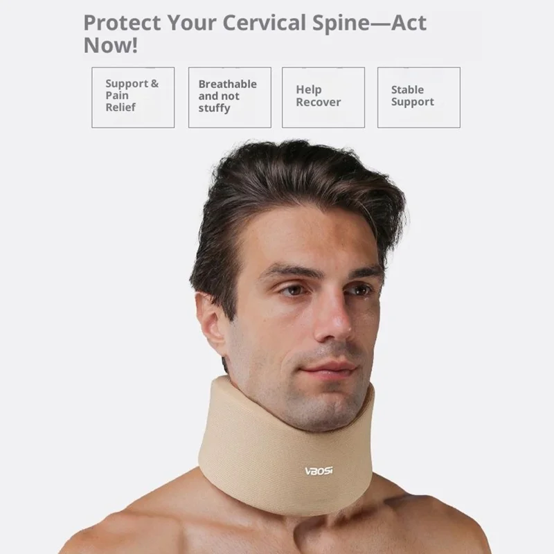 VBOSI 0722 Collier Cervical en Forme de U Réglable Support de Cou en Mousse de Protection pour Sports / Correction de Posture - Beige / M