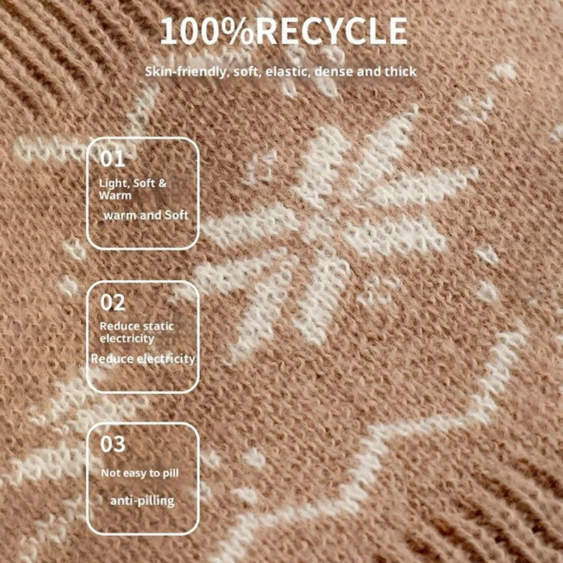 D6601 3-delig vintervindtät stickad hatt halsduk pekhandskärmsset för utomhuscykling - Ljust beigefärgat