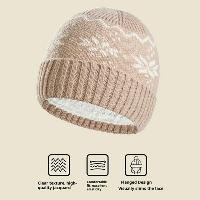 D6601 3-delig vintervindtät stickad hatt halsduk pekhandskärmsset för utomhuscykling - Ljust beigefärgat