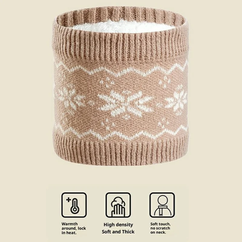 D6601 3-delig vintervindtät stickad hatt halsduk pekhandskärmsset för utomhuscykling - Ljust beigefärgat