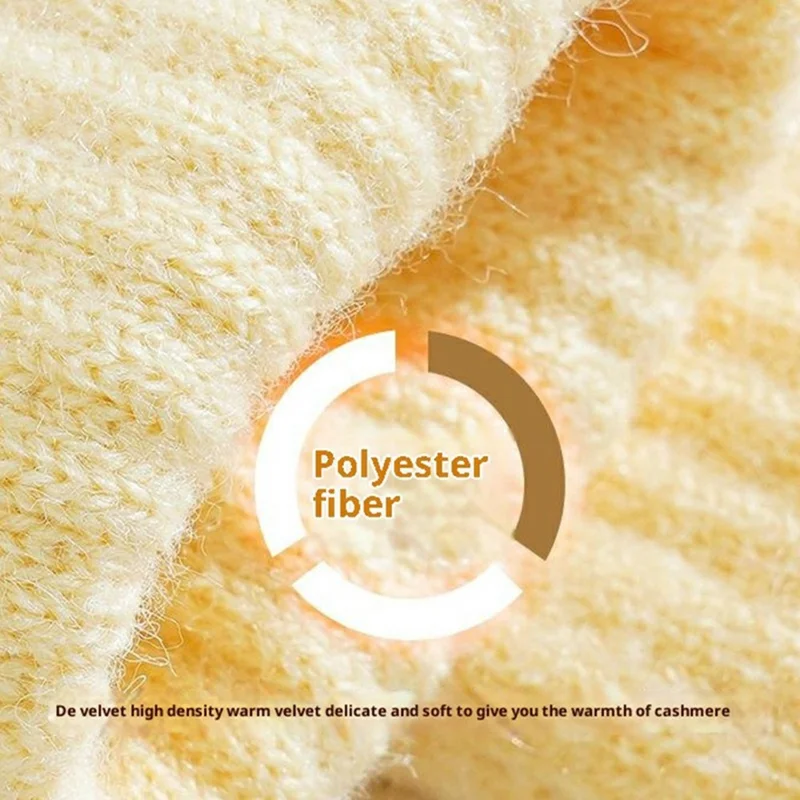 B8882 Color Block Knitted Gloves Touchscreen Compatible Fingertip Holes Five Finger Mittens for Women - Blue