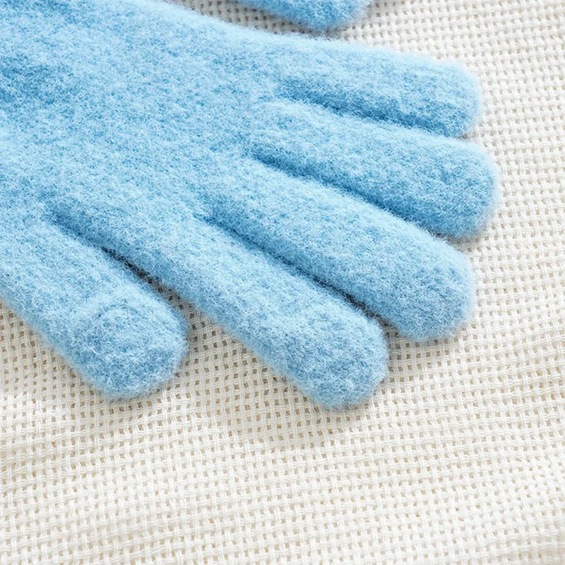 B8882 Color Block Knitted Gloves Touchscreen Compatible Fingertip Holes Five Finger Mittens for Women - Blue