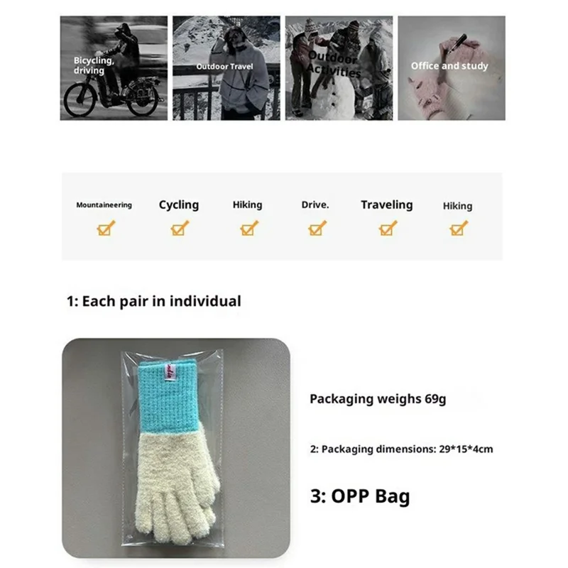 B8882 Color Block Knitted Gloves Touchscreen Compatible Fingertip Holes Five Finger Mittens for Women - Blue