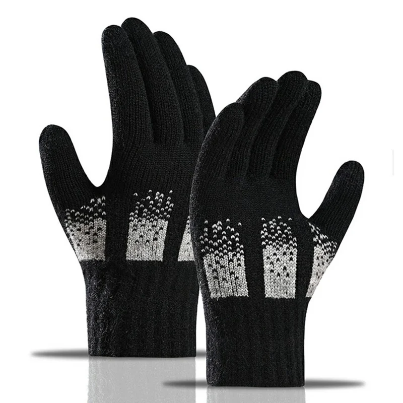 A9912 For Men Winter Cycling Gloves Flame Pattern Color Block Touchscreen Thermal Knit Mittens - Black+Grey