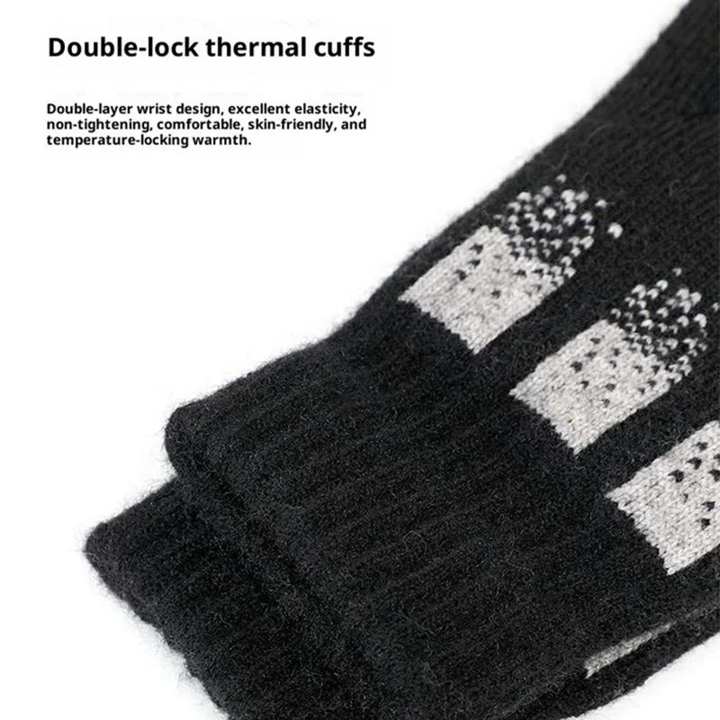 A9912 For Men Winter Cycling Gloves Flame Pattern Color Block Touchscreen Thermal Knit Mittens - Black+Grey