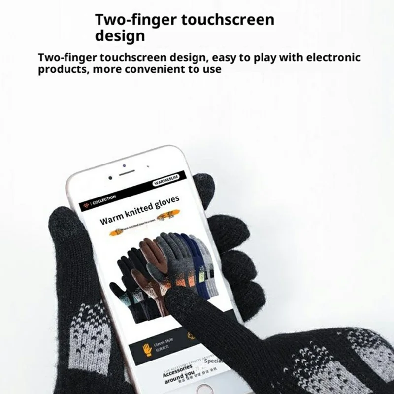 A9912 For Men Winter Cycling Gloves Flame Pattern Color Block Touchscreen Thermal Knit Mittens - Black+Grey