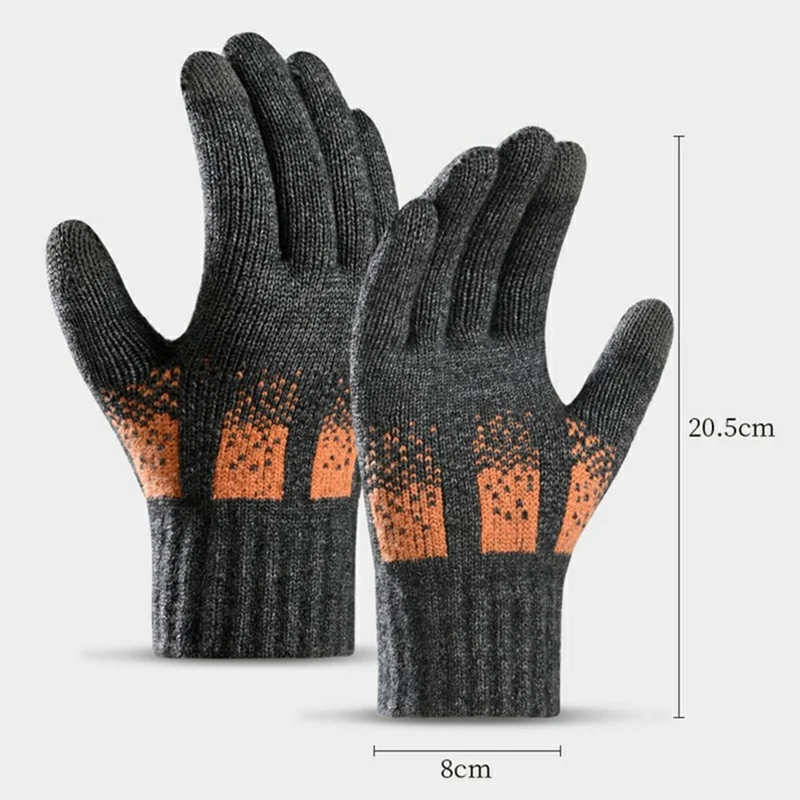 A9912 For Men Winter Cycling Gloves Flame Pattern Color Block Touchscreen Thermal Knit Mittens - Black+Grey