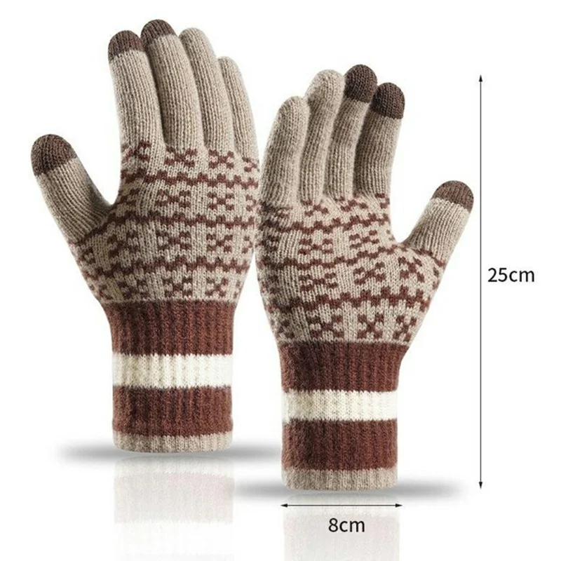 B8887 Жаккардовые перчатки с тремя пальцами, сенсорный экран, зимние теплые перчатки для мужчин и женщин - хаки
