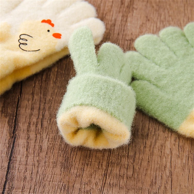 C5573 1 Pair Cartoon Chicken Pattern Winter Full Finger Gloves for Kids Fleece Lined Warm Mittens - Blue