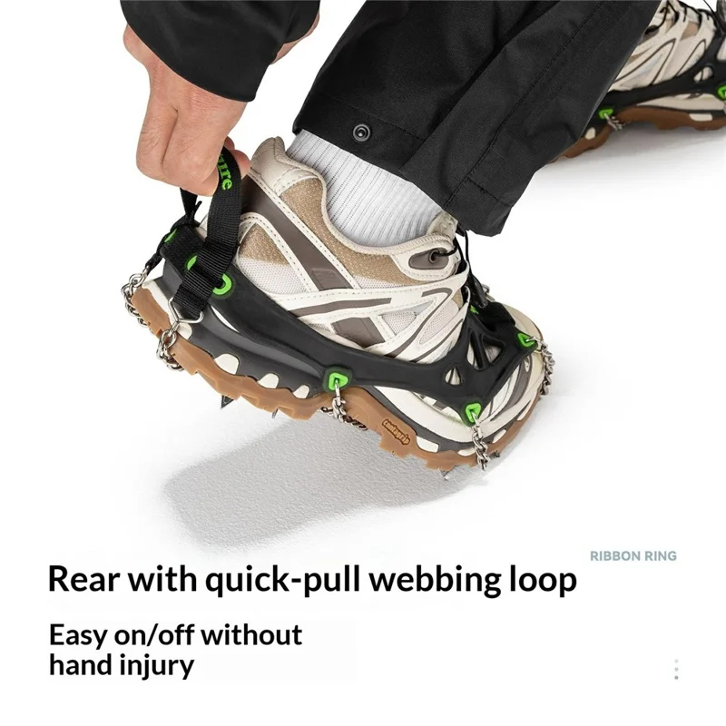 Qunature 22 Edelstahl-Zähne Eisspikes für Schuhe Kältebeständige Schnee-Traktion Griffe mit rutschfestem Scharnier - S Größe / Schwarz Grün