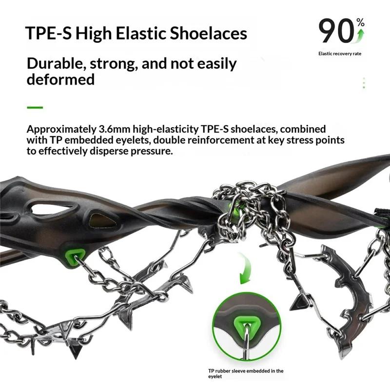 Qunature 22 Edelstahl-Zähne Eisspikes für Schuhe Kältebeständige Schnee-Traktion Griffe mit rutschfestem Scharnier - S Größe / Schwarz Grün