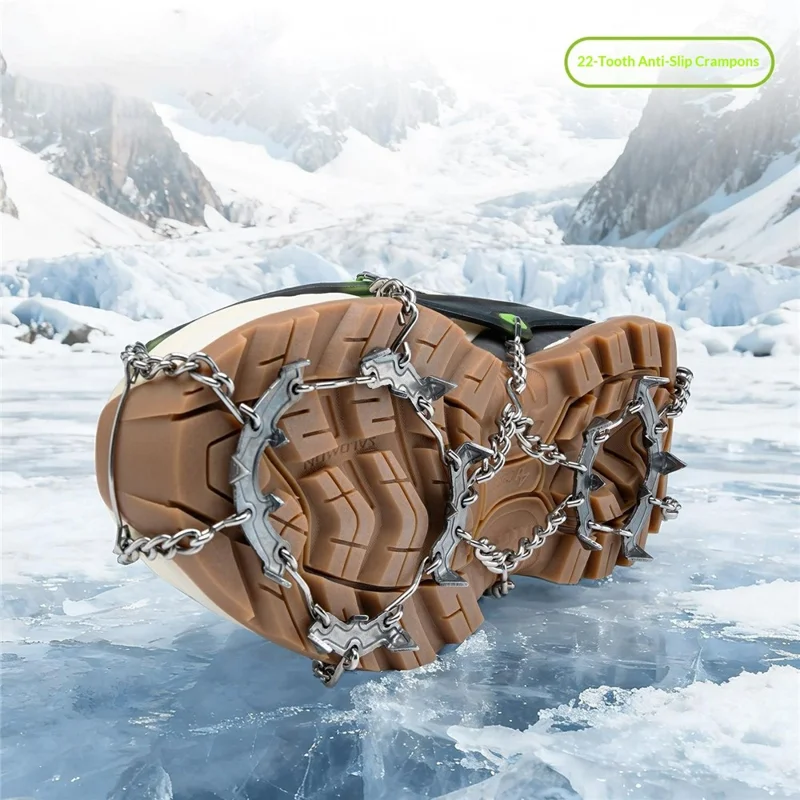 Qunature 22 Edelstahl-Zähne Eisspikes für Schuhe Kältebeständige Schnee-Traktion Griffe mit rutschfestem Scharnier - S Größe / Schwarz Grün