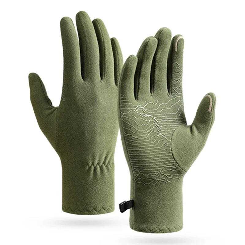 DB80 Outdoor Thermal Fleece Anti Slip Gloves Windproof Winter Touchscreen Mittens for Hiking Cycling - Green M