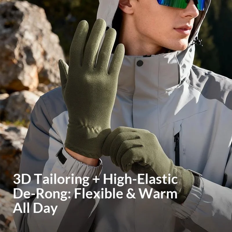 DB80 Outdoor Thermal Fleece Anti Slip Gloves Windproof Winter Touchscreen Mittens for Hiking Cycling - Green M