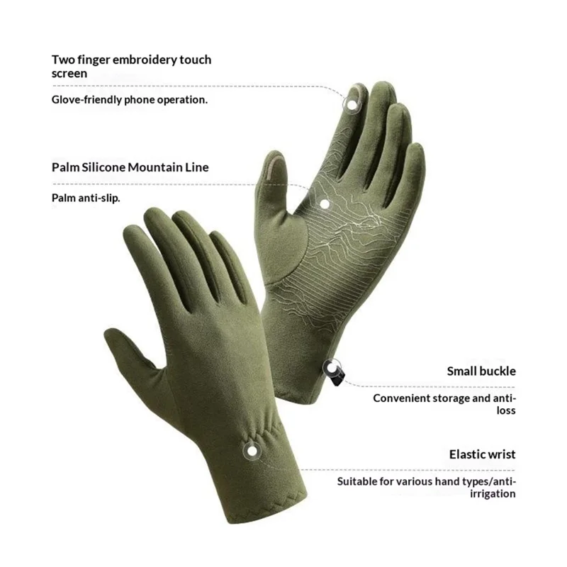 DB80 Outdoor Thermal Fleece Anti Slip Gloves Windproof Winter Touchscreen Mittens for Hiking Cycling - Green M