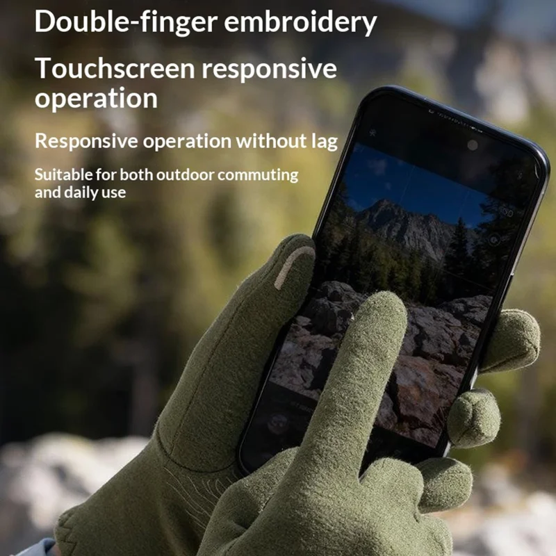 DB80 Outdoor Thermal Fleece Anti Slip Gloves Windproof Winter Touchscreen Mittens for Hiking Cycling - Green M