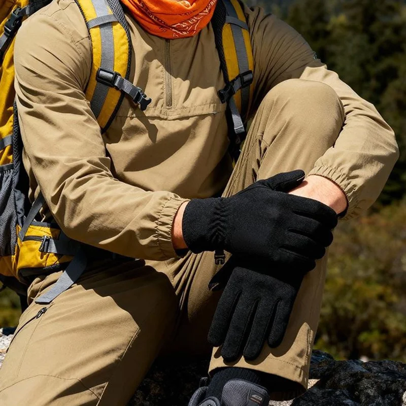 DB80 Outdoor Thermal Fleece Anti Slip Gloves Windproof Winter Touchscreen Mittens for Hiking Cycling - Green M