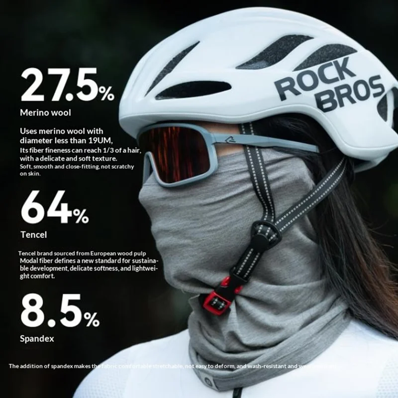 ROCKBROS 11250013 YDWB005 11250013001 Tencel Uld Halsvøb Ansigtsmaske Rørslør Vindtæt Balaclava til Cykling Vandring Udendørs Sport - Lys Grå