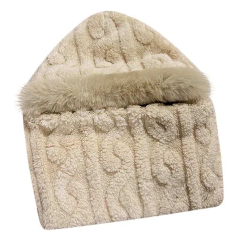 Outdoor Cycling Hat with Ear Protection Windproof Neck Gaiter Mask Integrated Fleece Thickened Warm Hat for Biking - Jacquard Khaki