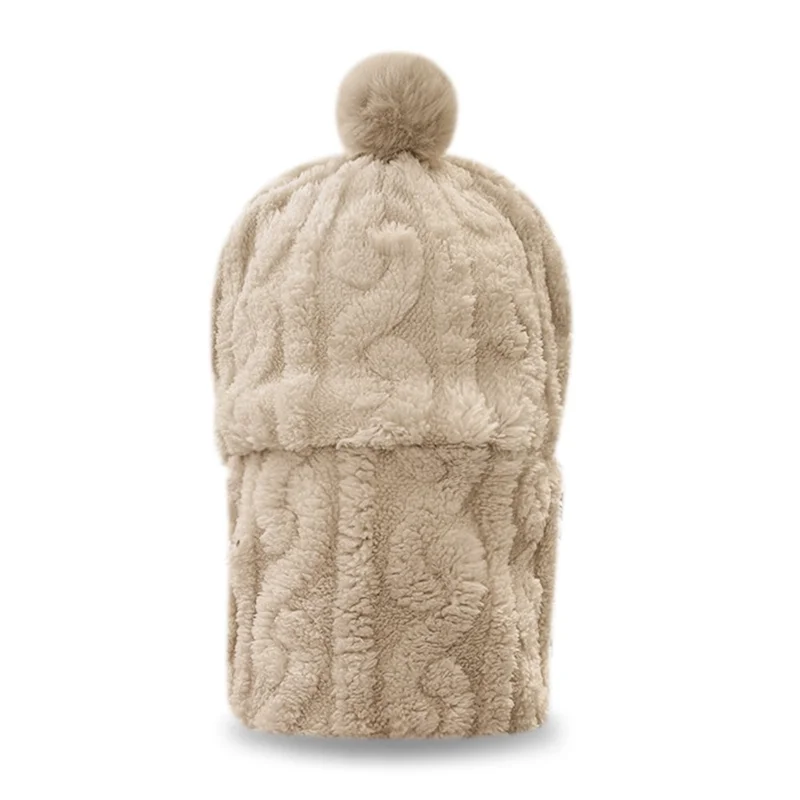 Outdoor Cycling Hat with Ear Protection Windproof Neck Gaiter Mask Integrated Fleece Thickened Warm Hat for Biking - Jacquard Khaki