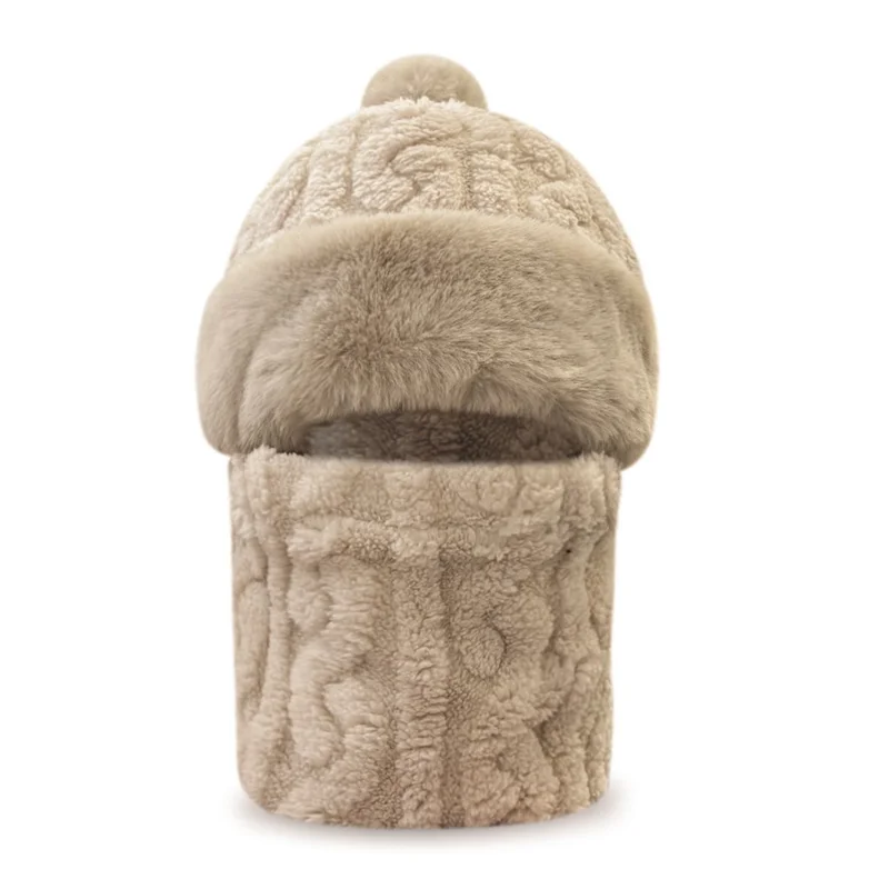 Outdoor Cycling Hat with Ear Protection Windproof Neck Gaiter Mask Integrated Fleece Thickened Warm Hat for Biking - Jacquard Khaki