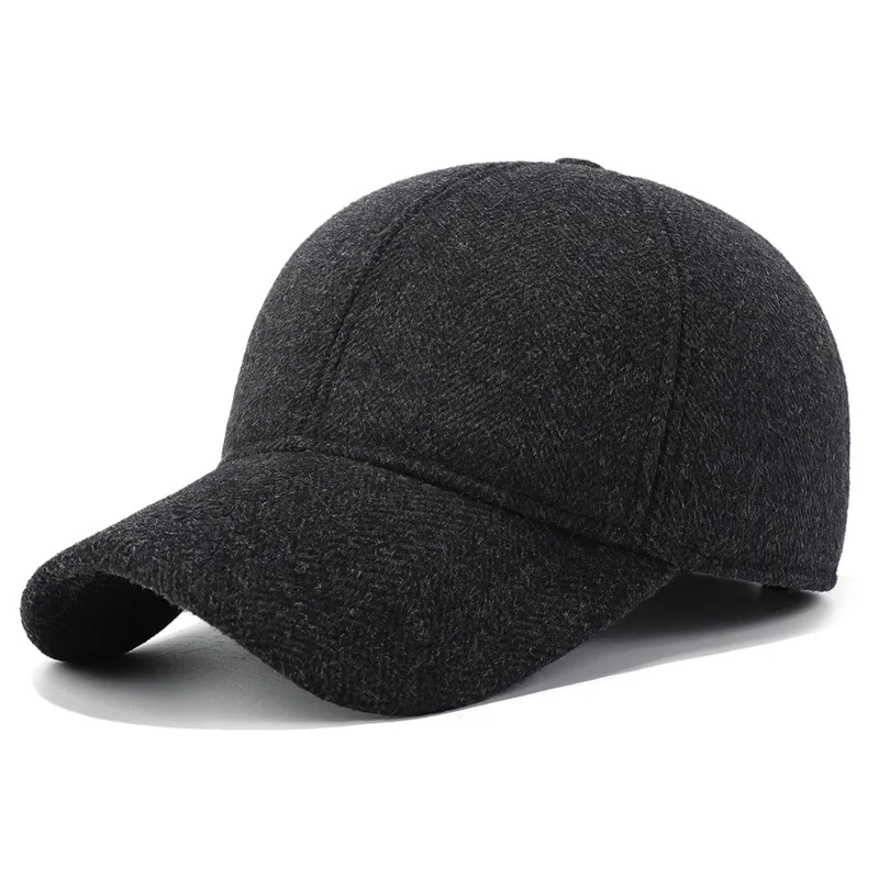 Gorra de béisbol térmica de lana para invierno para personas de mediana edad y mayores, con orejeras plegables