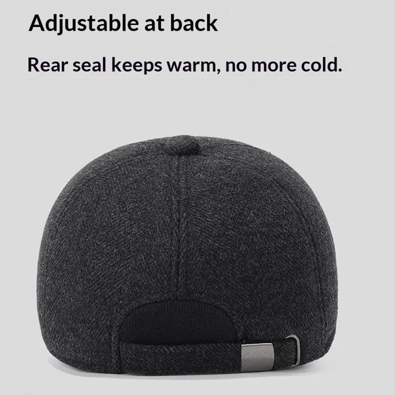 Gorra de béisbol térmica de lana para invierno para personas de mediana edad y mayores, con orejeras plegables