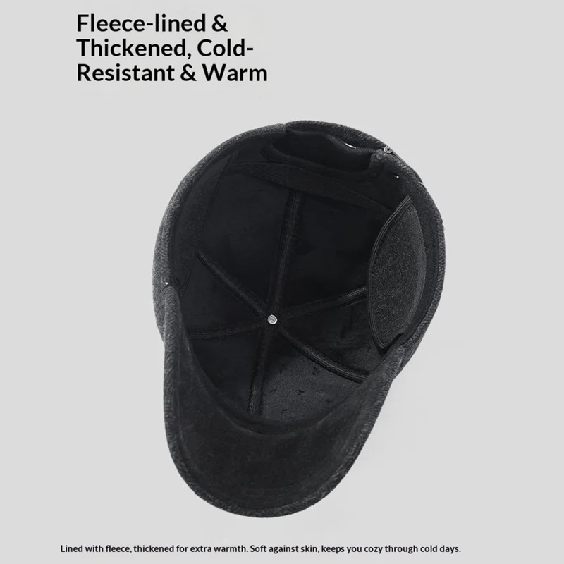 Gorra de béisbol térmica de lana para invierno para personas de mediana edad y mayores, con orejeras plegables